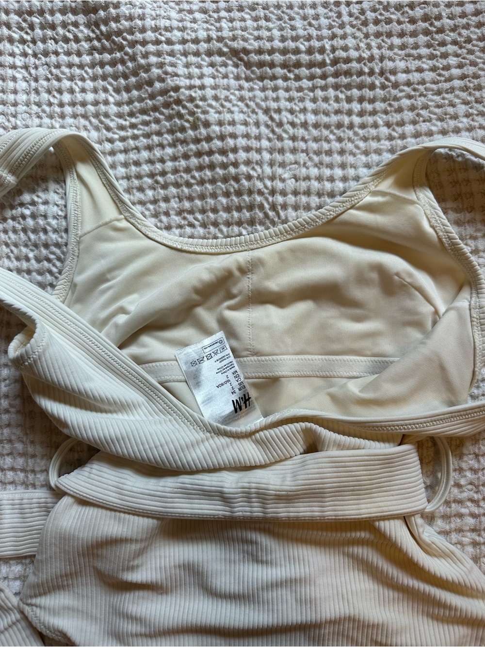 H&M Cream Ribbed Belted One-Piece - Picture 5 of 6